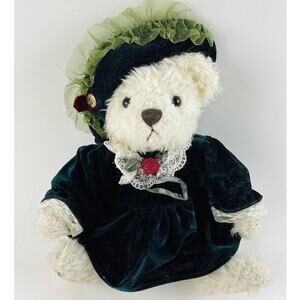 Pickford Brass Button Bear Collection Plush Green Velvet feel dress Bianca Love